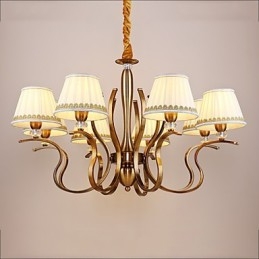 Lampadario moderno contemporaneo in metallo giallo con paralume in tessuto bianco, 1 lampadina E12/E14, 85 cm