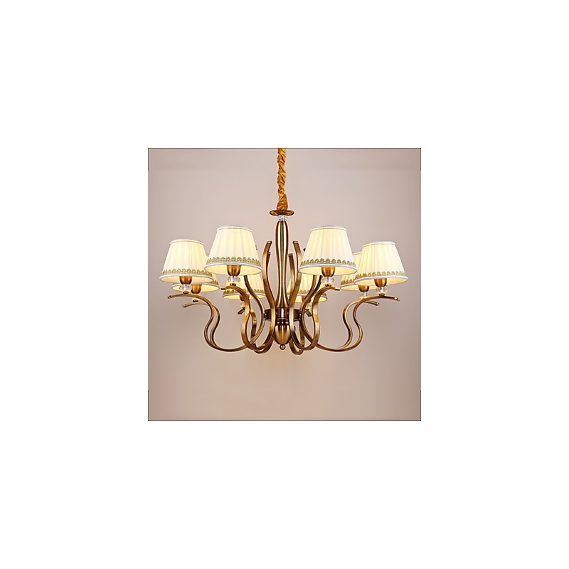Lampadario moderno contemporaneo in metallo giallo con paralume in tessuto bianco, 1 lampadina E12/E14, 85 cm