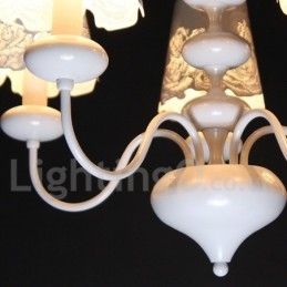 Lampadario moderno contemporaneo bianco a 5 luci stile candela con paralumi in tessuto