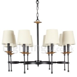 Lampadario retrò rustico nero a 8 luci con paralumi in tessuto