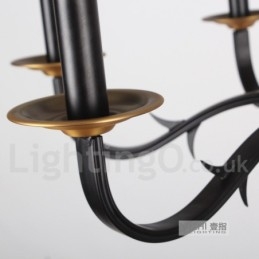 Lampadario rustico retrò a 12 luci con paralumi in tessuto, E14