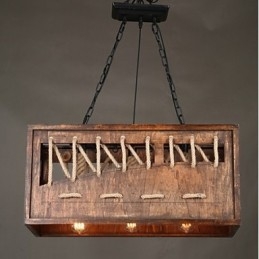 Lampadario minimalista in legno e bambù marrone, 3 luci E26/E27