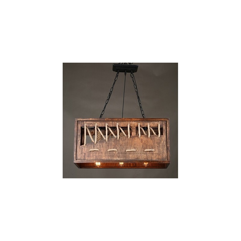 Lampadario minimalista in legno e bambù marrone, 3 luci E26/E27