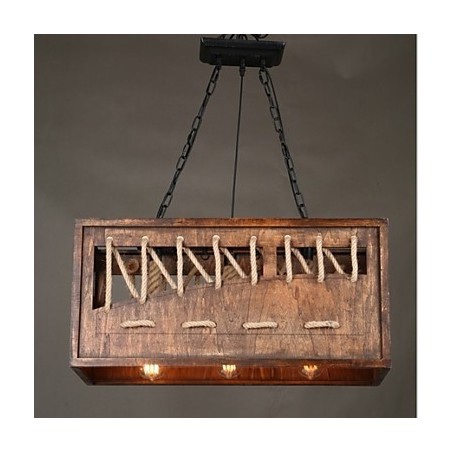 Lampadario minimalista in legno e bambù marrone, 3 luci E26/E27