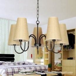 Lampadario a 5 luci a candela retrò vintage con paralumi in tessuto, E14
