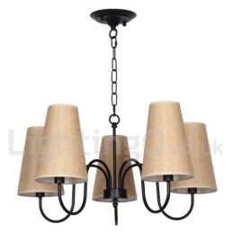Lampadario a 5 luci a candela retrò vintage con paralumi in tessuto, E14