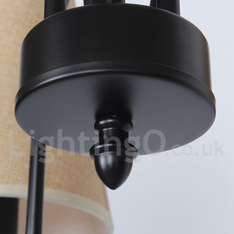 Lampadario a 5 luci a candela retrò vintage con paralumi in tessuto, E14