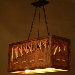 Lampadario minimalista in legno e bambù marrone, 3 luci E26/E27