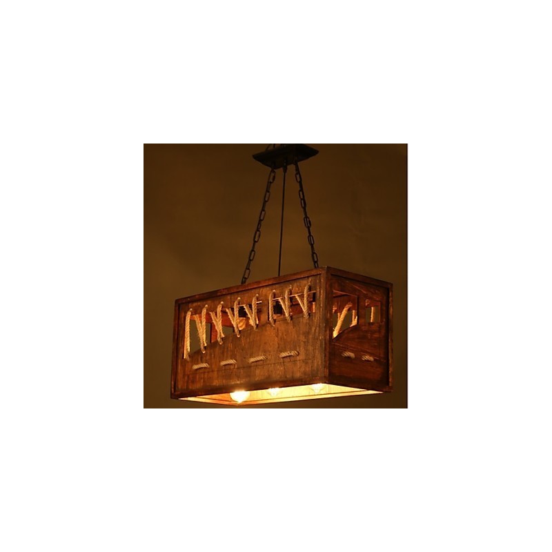 Lampadario minimalista in legno e bambù marrone, 3 luci E26/E27