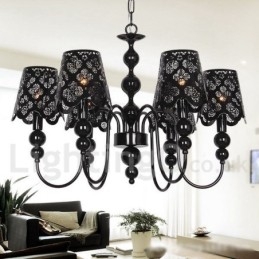 Lampadario moderno contemporaneo a 6 luci stile candela nero con cavo regolabile