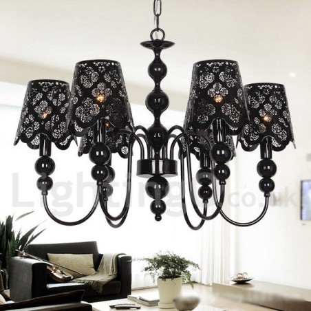 Lampadario moderno contemporaneo a 6 luci stile candela nero con cavo regolabile