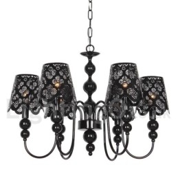 Lampadario moderno contemporaneo a 6 luci stile candela nero con cavo regolabile