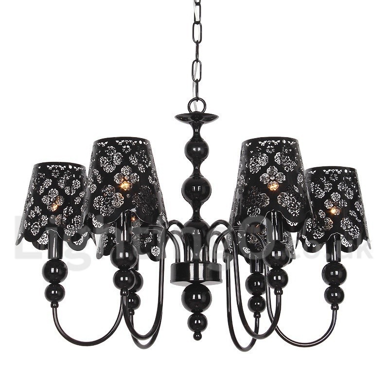 Lampadario moderno contemporaneo a 6 luci stile candela nero con cavo regolabile