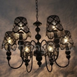 Lampadario moderno contemporaneo a 6 luci stile candela nero con cavo regolabile