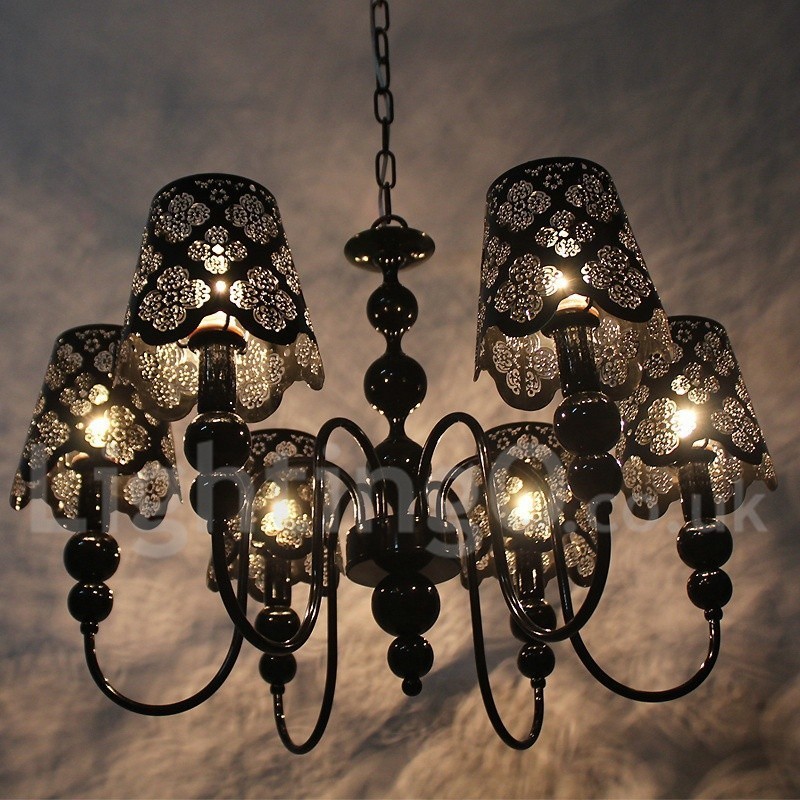 Lampadario moderno contemporaneo a 6 luci stile candela nero con cavo regolabile
