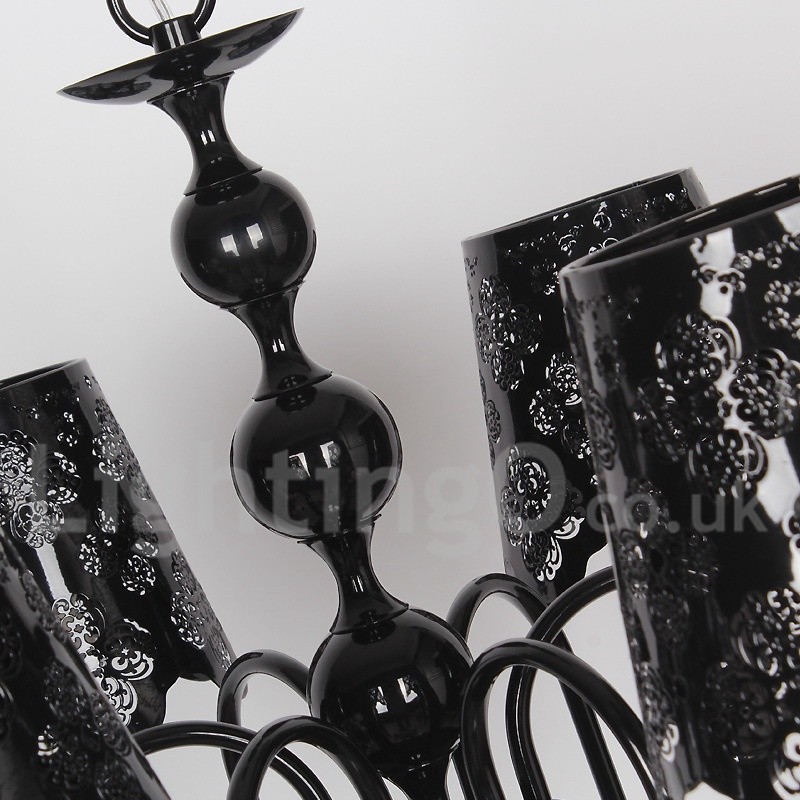Lampadario moderno contemporaneo a 6 luci stile candela nero con cavo regolabile