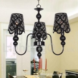 Lampadario moderno contemporaneo a 3 luci stile candela nero con cavo regolabile