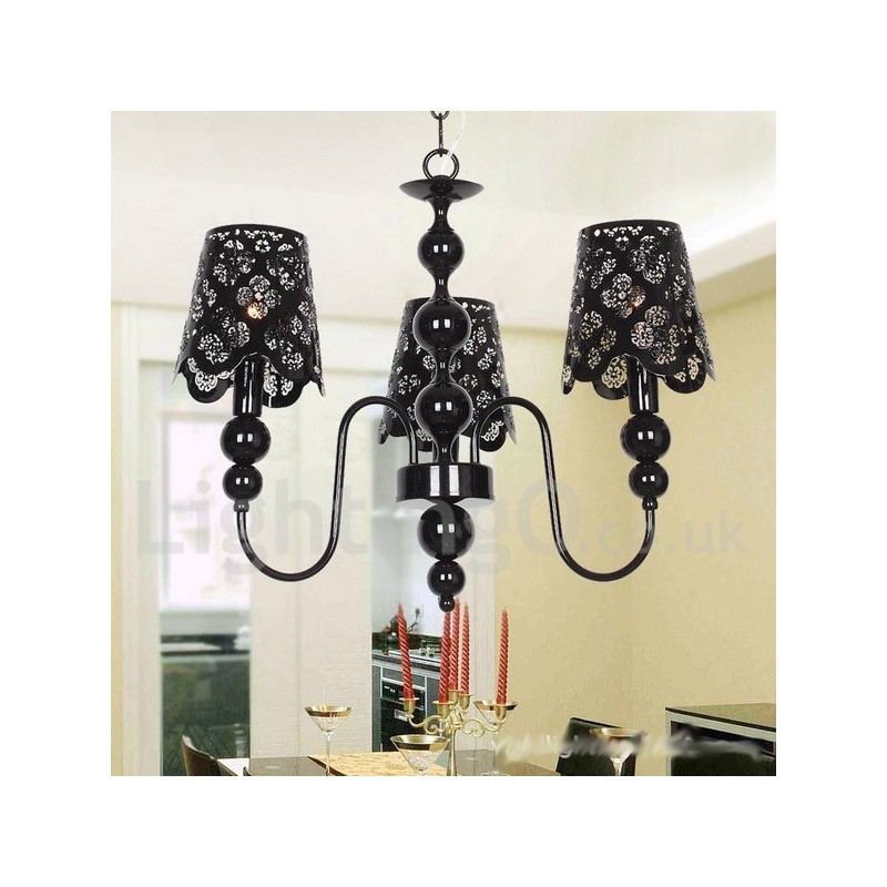 Lampadario moderno contemporaneo a 3 luci stile candela nero con cavo regolabile
