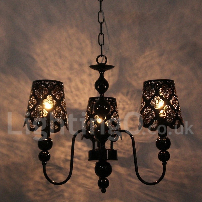 Lampadario moderno contemporaneo a 3 luci stile candela nero con cavo regolabile