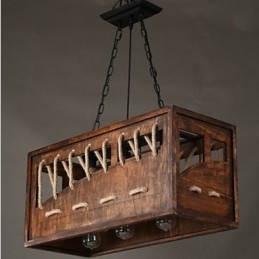 Lampadario minimalista in legno e bambù marrone, 3 luci E26/E27