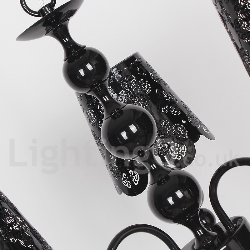 Lampadario moderno contemporaneo a 3 luci stile candela nero con cavo regolabile