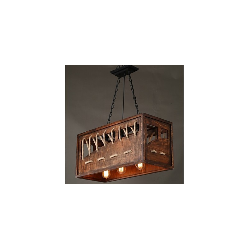 Lampadario minimalista in legno e bambù marrone, 3 luci E26/E27