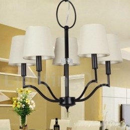 Lampadario moderno a 5 luci stile candela con paralumi in tessuto E14