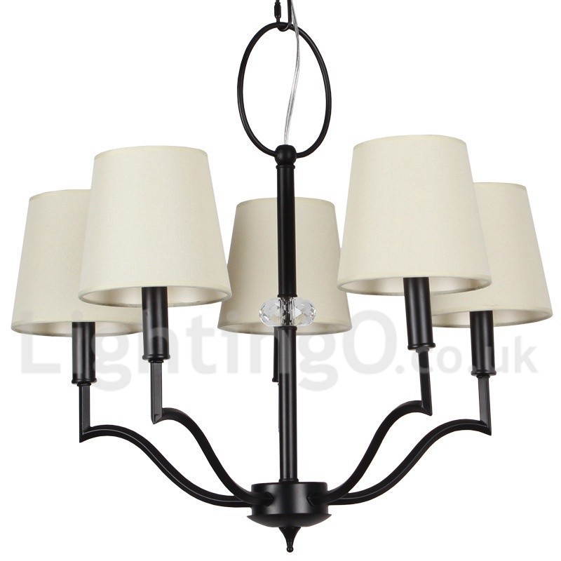 Lampadario moderno a 5 luci stile candela con paralumi in tessuto E14