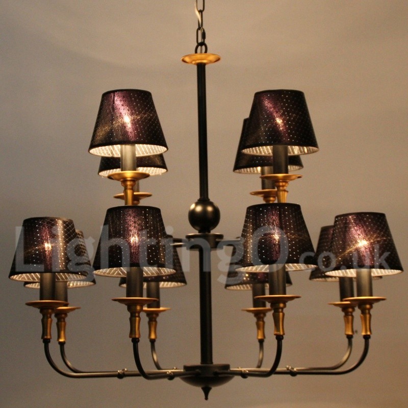 Lampadario rustico retrò a candela a 2 livelli con 12 luci