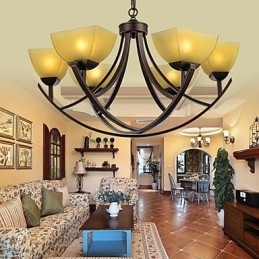 Lampadario classico vintage 6 luci in metallo e vetro