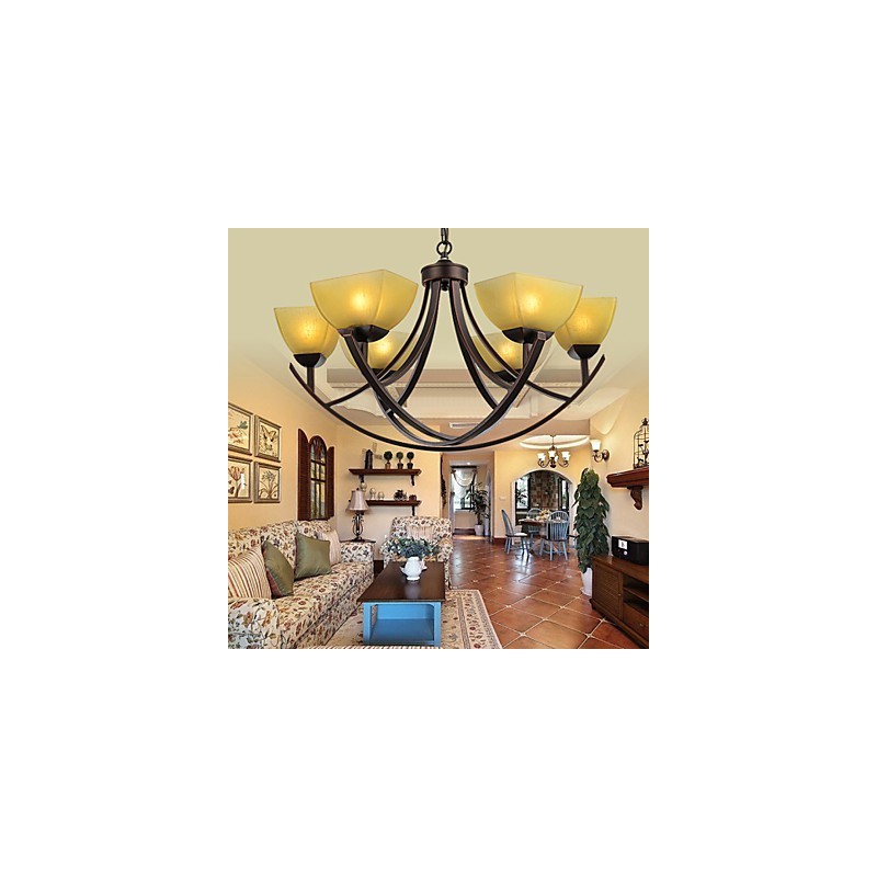 Lampadario classico vintage 6 luci in metallo e vetro