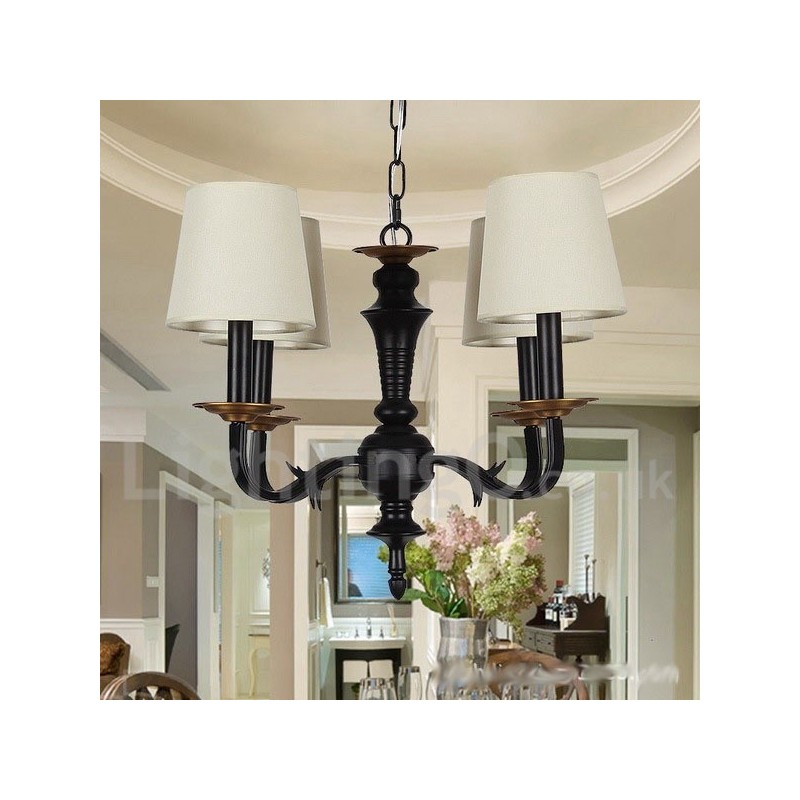 Lampadario retrò vintage a 4 luci con paralumi in tessuto