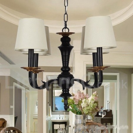 Lampadario retrò vintage a 4 luci con paralumi in tessuto