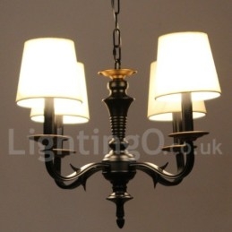 Lampadario retrò vintage a 4 luci con paralumi in tessuto