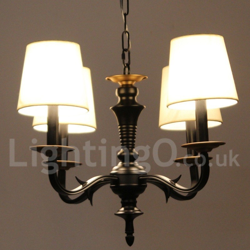 Lampadario retrò vintage a 4 luci con paralumi in tessuto
