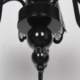 Lampadario moderno contemporaneo a 5 luci stile candela nero con paralumi in tessuto