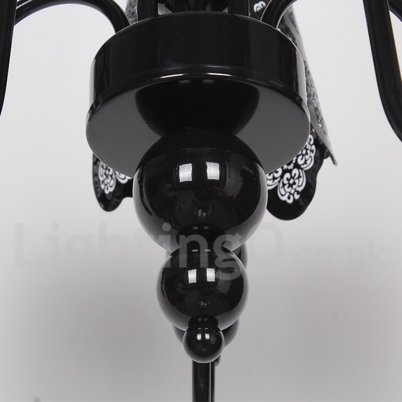Lampadario moderno contemporaneo a 5 luci stile candela nero con paralumi in tessuto