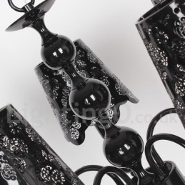 Lampadario moderno contemporaneo a 5 luci stile candela nero con paralumi in tessuto