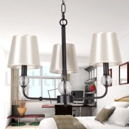 Lampadario a 3 luci stile candela moderno nero con paralumi in tessuto E14