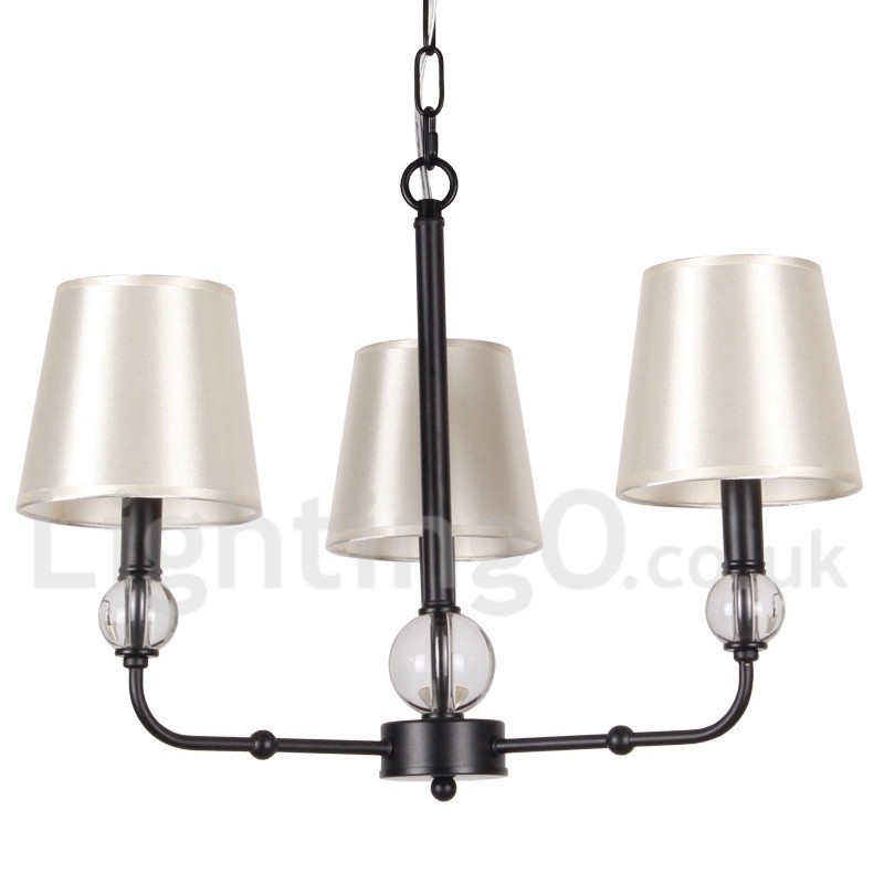 Lampadario a 3 luci stile candela moderno nero con paralumi in tessuto E14