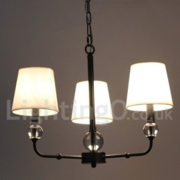 Lampadario a 3 luci stile candela moderno nero con paralumi in tessuto E14