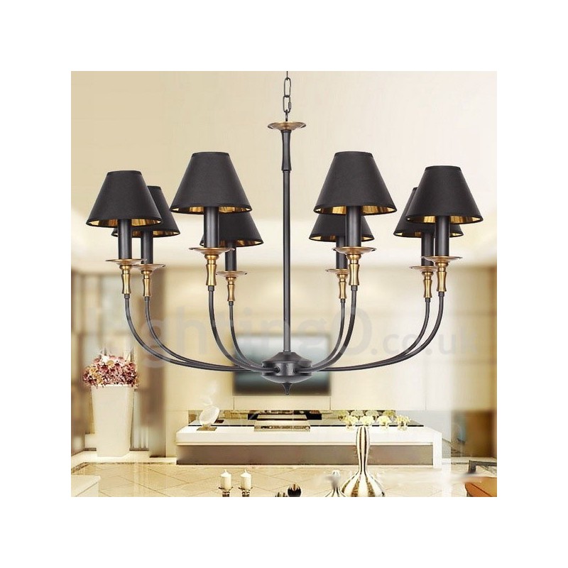 Lampadario a 8 luci in stile candela retrò nero