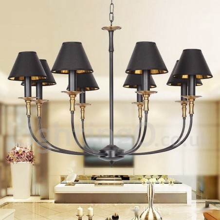 Lampadario a 8 luci in stile candela retrò nero