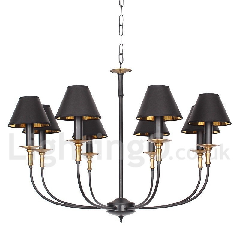 Lampadario a 8 luci in stile candela retrò nero