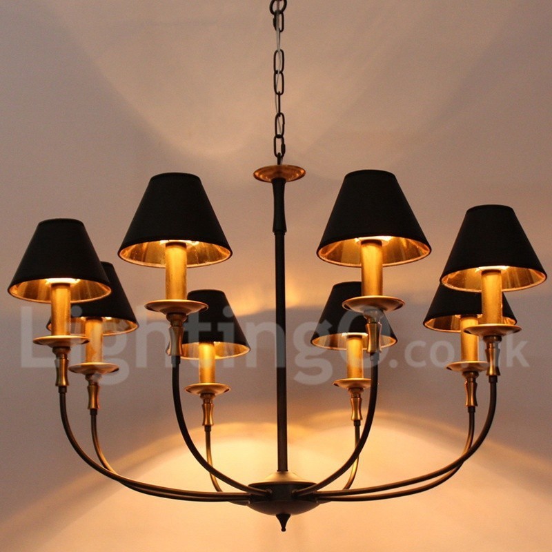 Lampadario a 8 luci in stile candela retrò nero