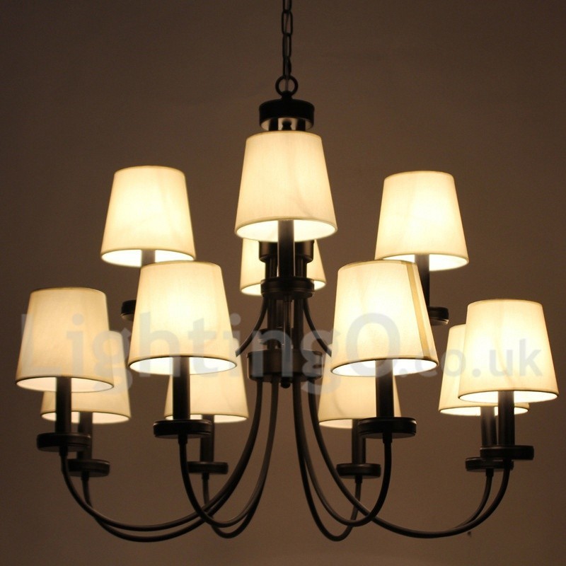 Lampadario a 12 luci stile candela retrò/vintage a 2 livelli nero