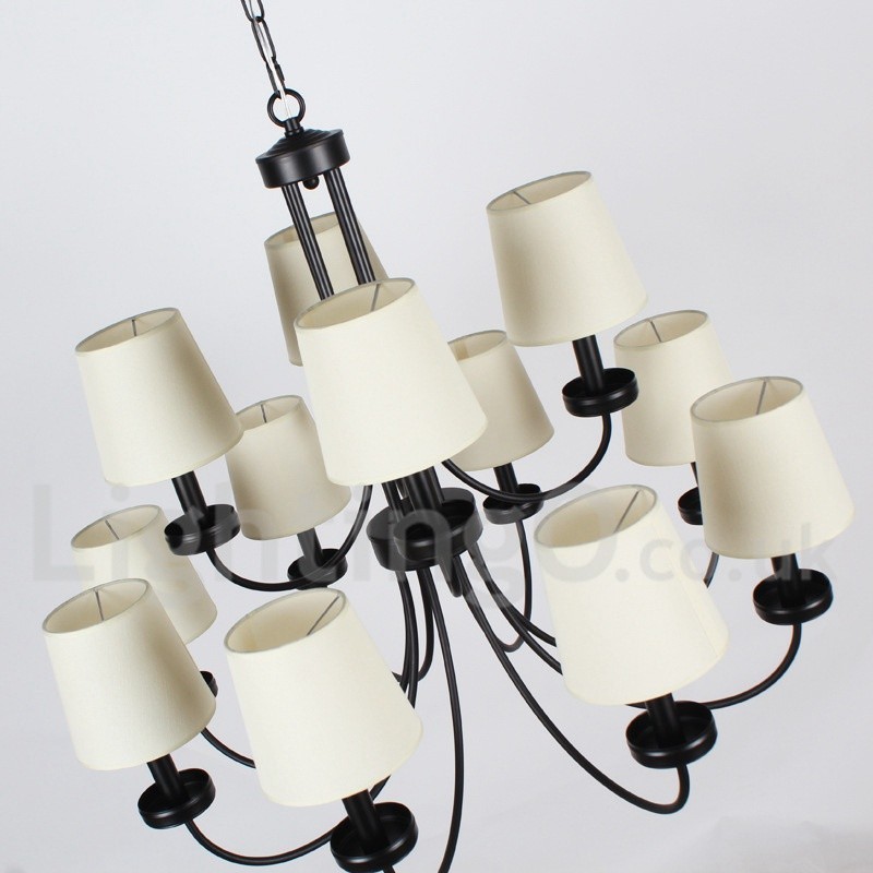 Lampadario a 12 luci stile candela retrò/vintage a 2 livelli nero