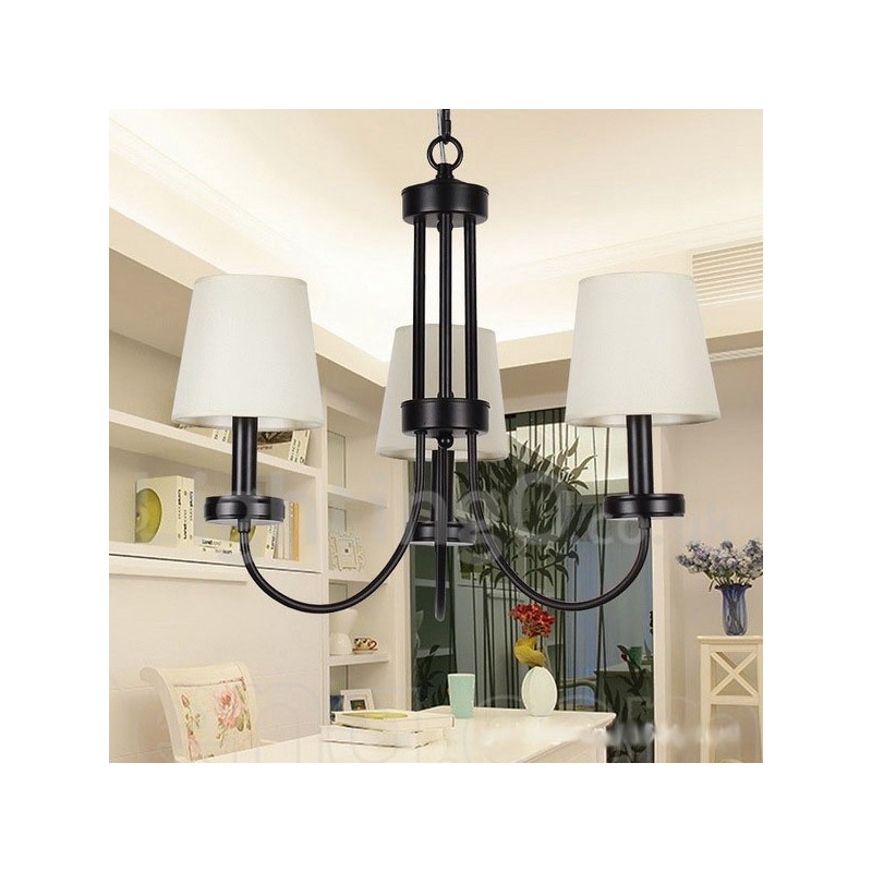 Lampadario a 3 luci in stile candela nero retrò contemporaneo