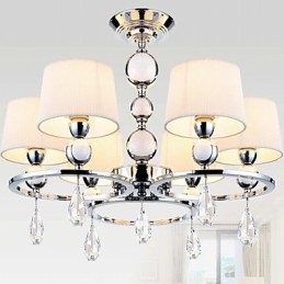 Lampadario contemporaneo in metallo cromato e cristallo