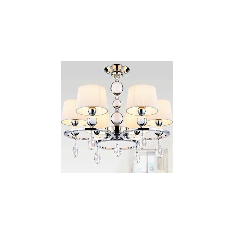 Lampadario contemporaneo in metallo cromato e cristallo
